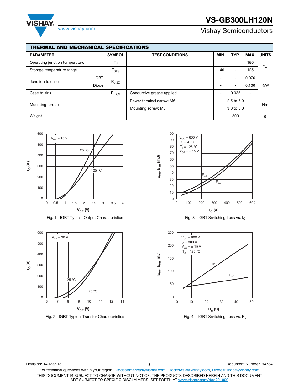 Vishay semiconductors, Thermal and mechanical specifications | C&H Technology VS-GB300LH120N User Manual | Page 4 / 7