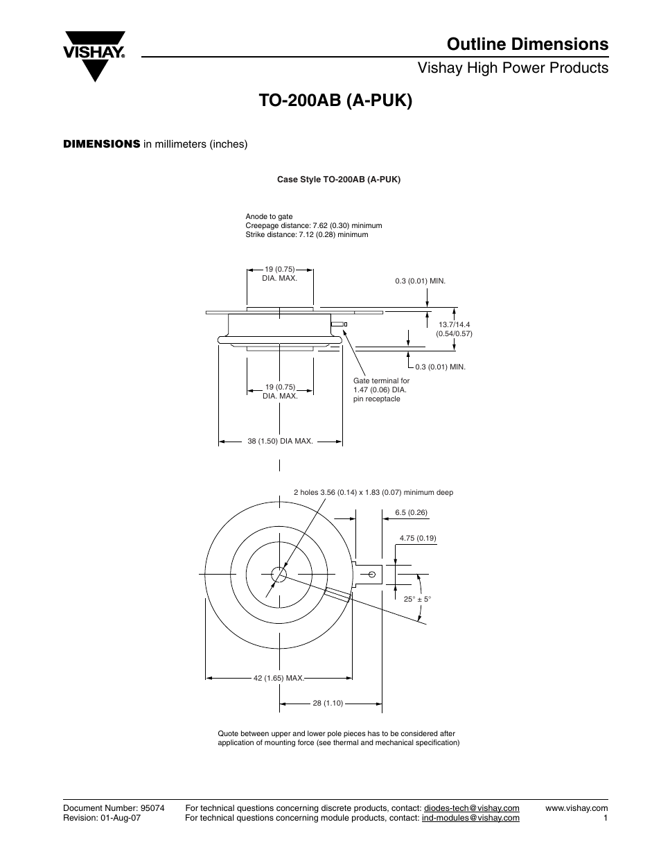 To-200ab (a-puk) outline dimensions, Vishay high power products | C&H Technology ST230CPbF Series User Manual | Page 8 / 8