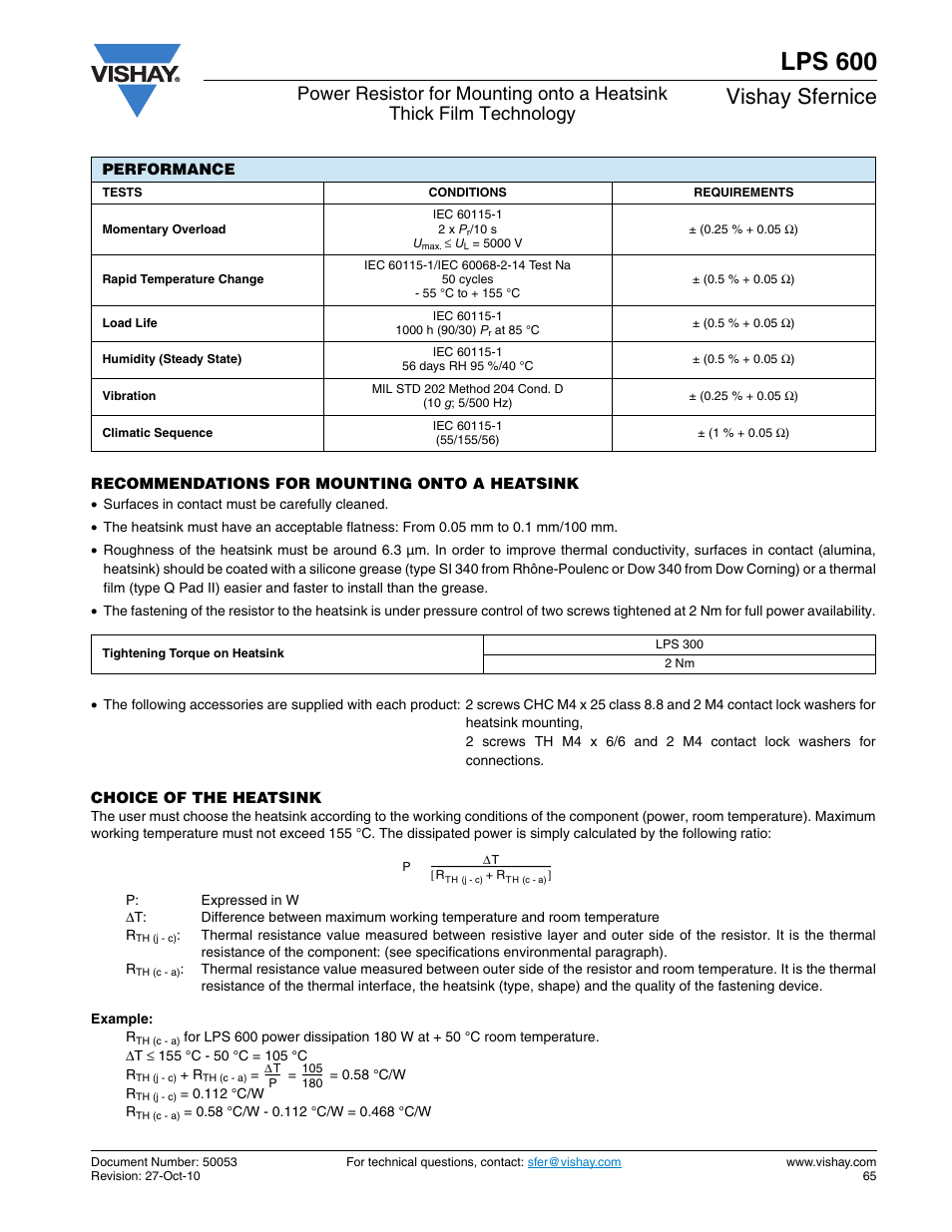 Lps 600, Vishay sfernice | C&H Technology LPS600 User Manual | Page 3 / 5