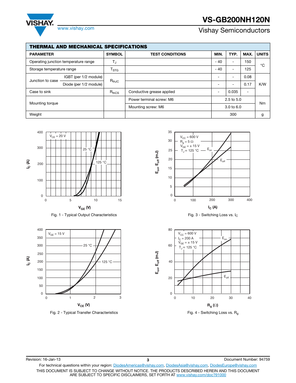 Vishay semiconductors, Thermal and mechanical specifications | C&H Technology VS-GB200NH120N User Manual | Page 4 / 7