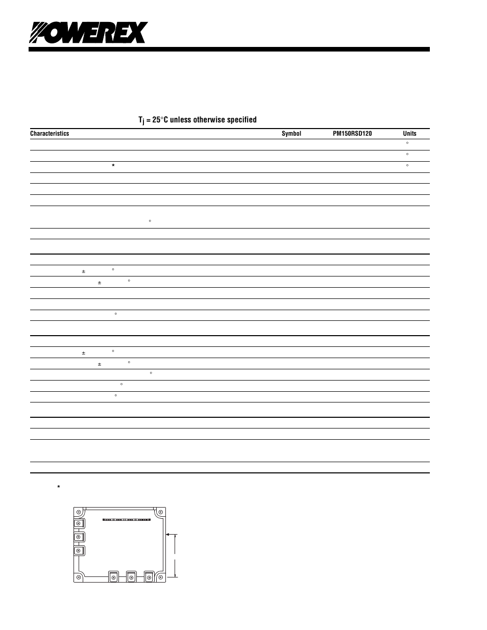 Absolute maximum ratings, t, 25 ° c unless otherwise specified, Igbt inverter sector | Igbt brake sector, Control sector | C&H Technology PM150RSD120 User Manual | Page 3 / 7