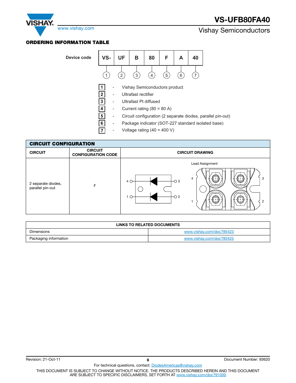 Vs-ufb80fa40, Vishay semiconductors | C&H Technology VS-UFB80FA40 User Manual | Page 7 / 8