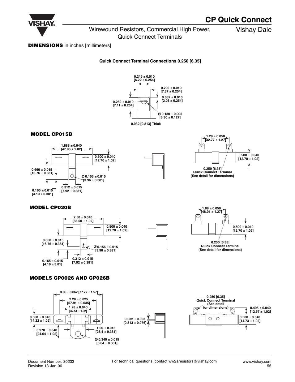 Cp quick connect, Vishay dale, Model cp020b | Model cp015b | C&H Technology CP-Quick-Connect User Manual | Page 3 / 5