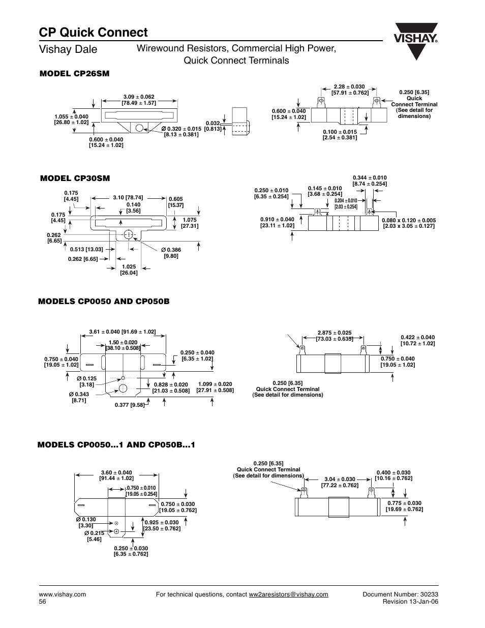 Cp quick connect, Vishay dale, Model cp26sm | Model cp30sm | C&H Technology CP-Quick-Connect User Manual | Page 4 / 5