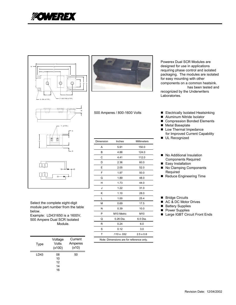 Ld43, Pow-r-blok, Ordering information | Description, Features, Benefits, Applications | C&H Technology LD43__50 User Manual | Page 2 / 6