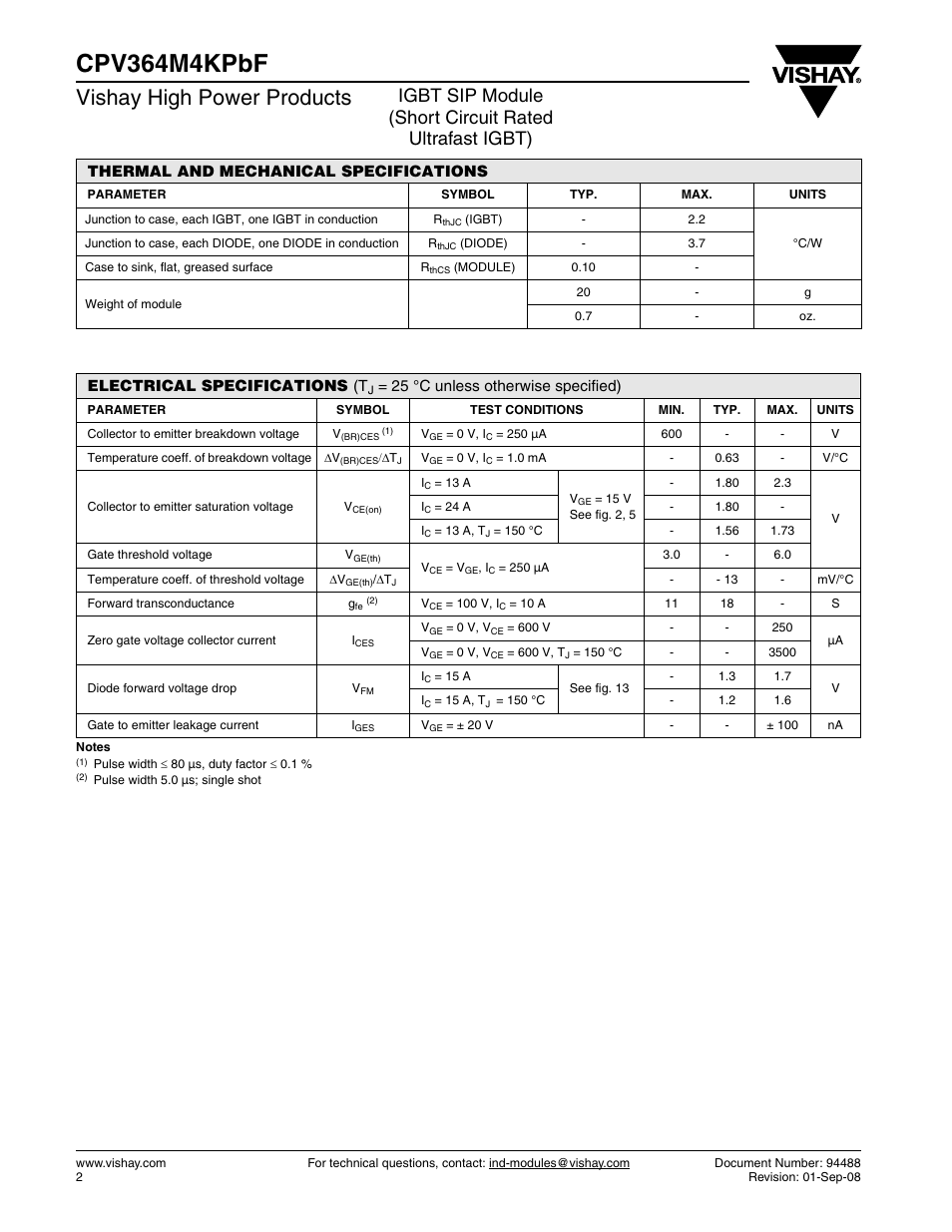 Cpv364m4kpbf, Vishay high power products | C&H Technology CPV364M4KPbF User Manual | Page 3 / 12