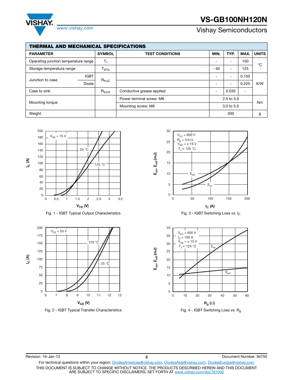 Vishay semiconductors, Thermal and mechanical specifications | C&H Technology VS-GB100NH120N User Manual | Page 4 / 7
