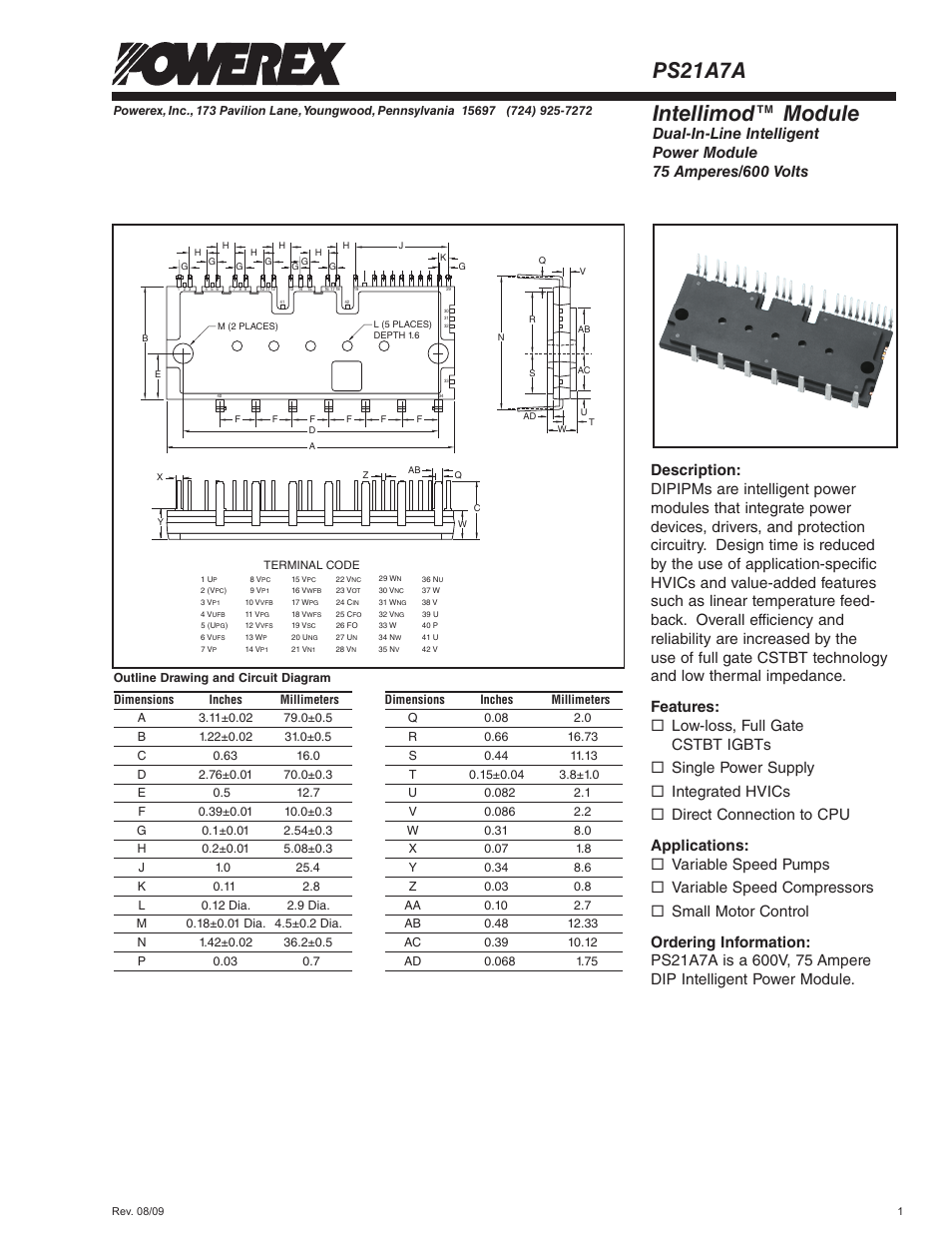 Intellimod™ module, Ps21a7a | C&H Technology PS21A7A User Manual | Page 2 / 8