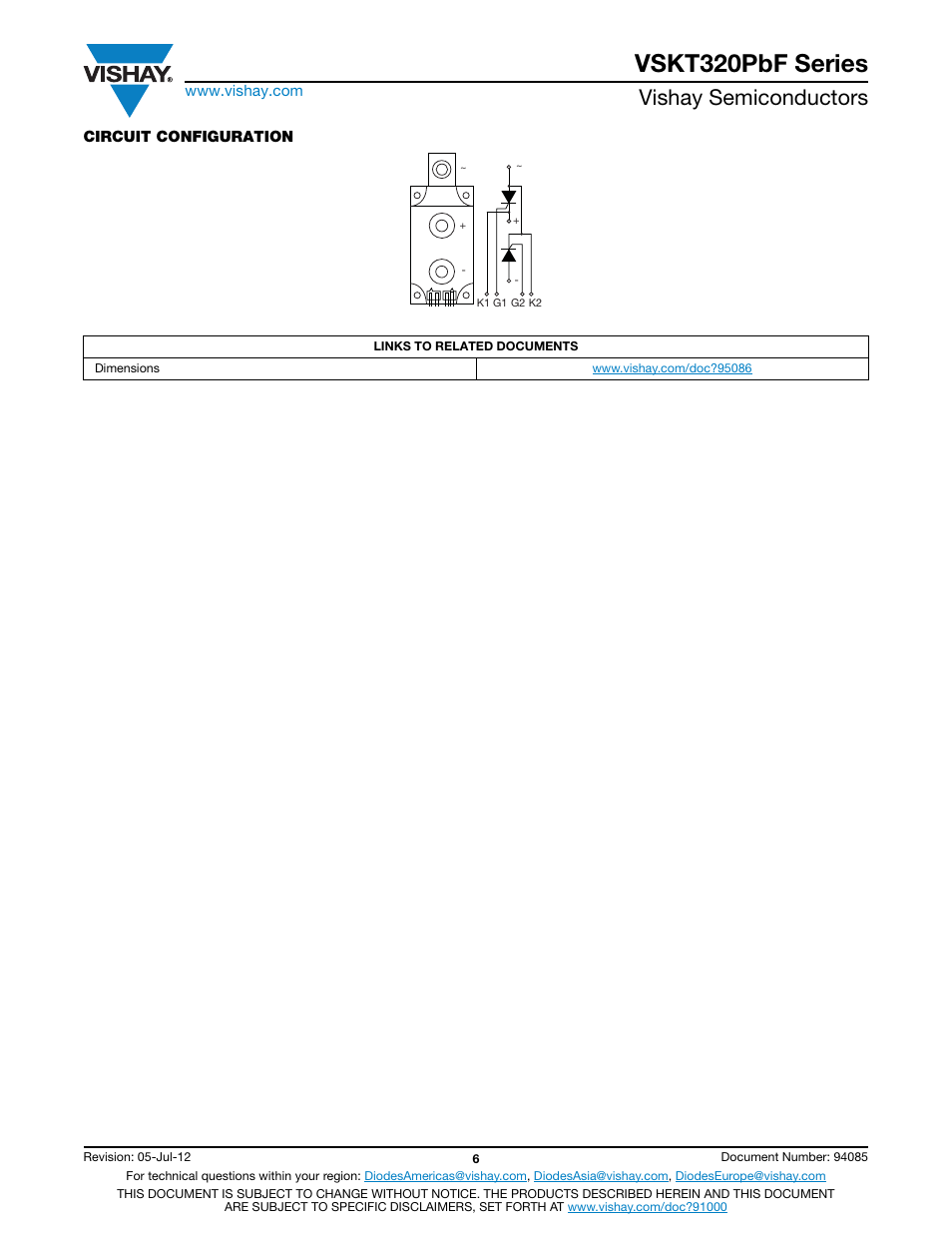 Vskt320pbf series, Vishay semiconductors | C&H Technology VSKT320PbF Series User Manual | Page 7 / 8