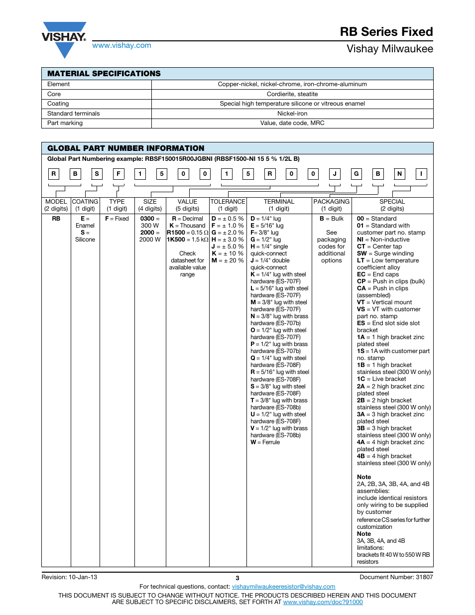 Rb series fixed, Vishay milwaukee | C&H Technology RB Series Fixed User Manual | Page 4 / 5