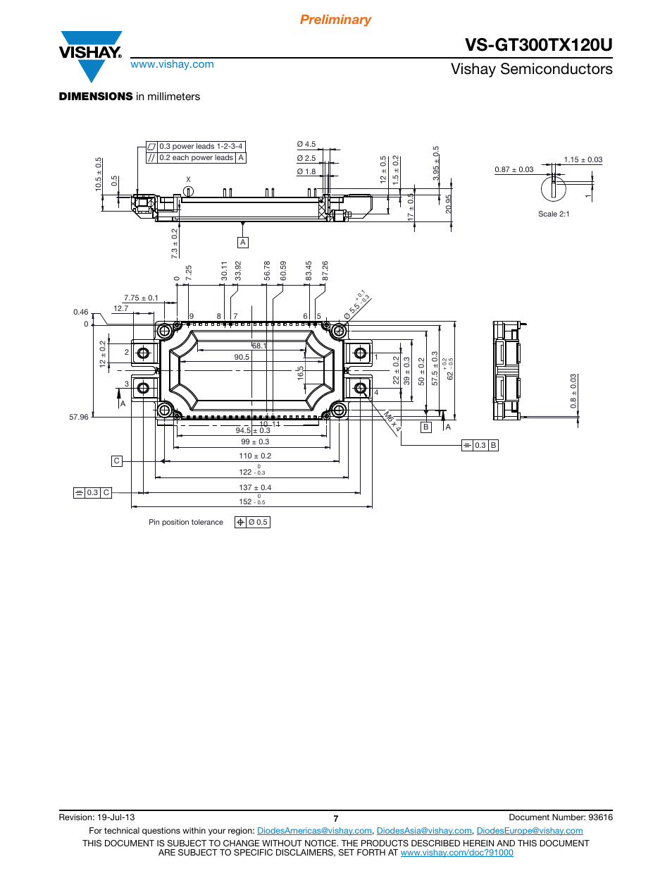 Vishay semiconductors, Preliminary, Dimensions in millimeters | C&H Technology VS-GT300TX120U User Manual | Page 8 / 8