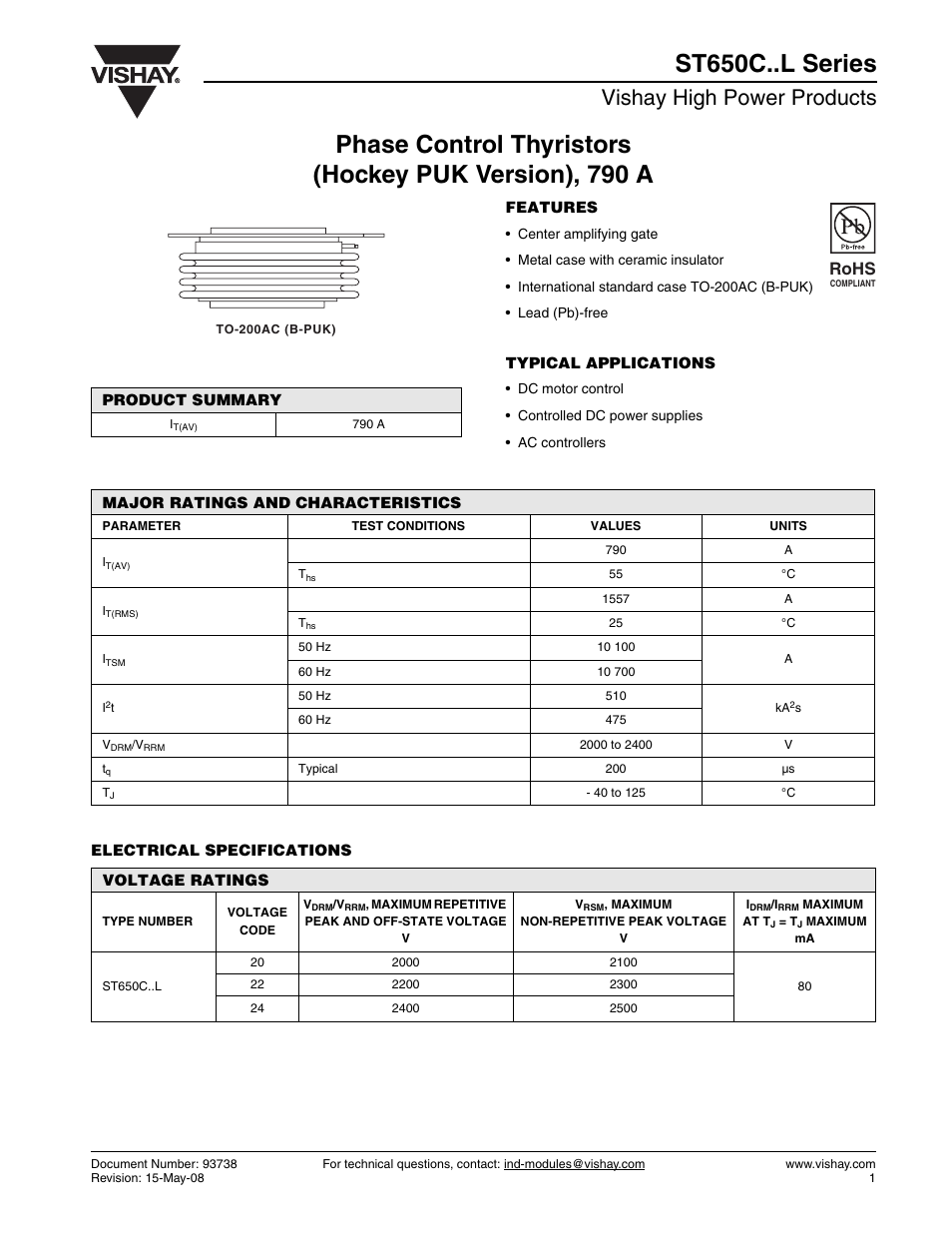 Vishay high power products, Rohs | C&H Technology ST650C..L Series User Manual | Page 2 / 7