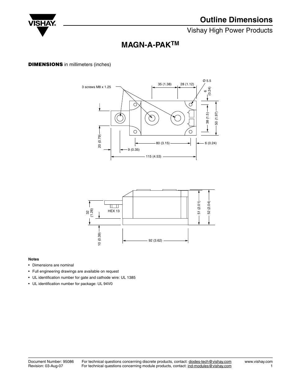 Magn-a-pak, Outline dimensions, Vishay high power products | C&H Technology VSK.320 Series User Manual | Page 13 / 13