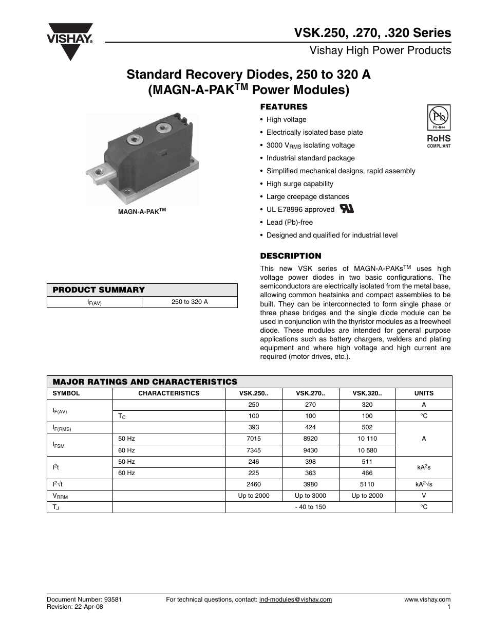 Vishay high power products, Rohs | C&H Technology VSK.320 Series User Manual | Page 2 / 13