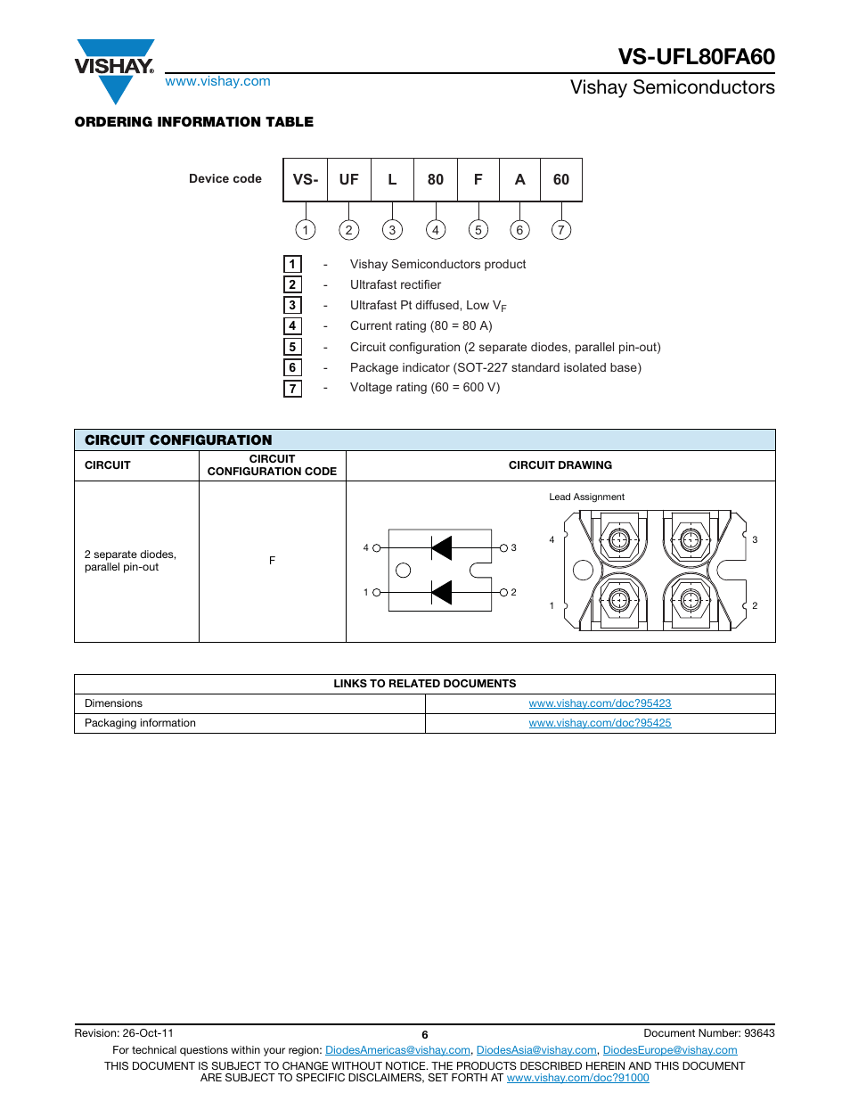 Vs-ufl80fa60, Vishay semiconductors | C&H Technology VS-UFL80FA60 User Manual | Page 7 / 8
