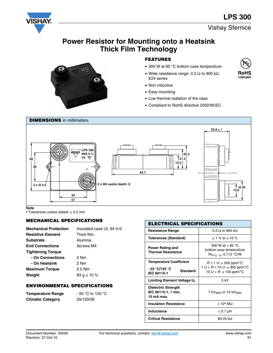 Lps 300, Vishay sfernice | C&H Technology LPS300 User Manual | Page 2 / 5