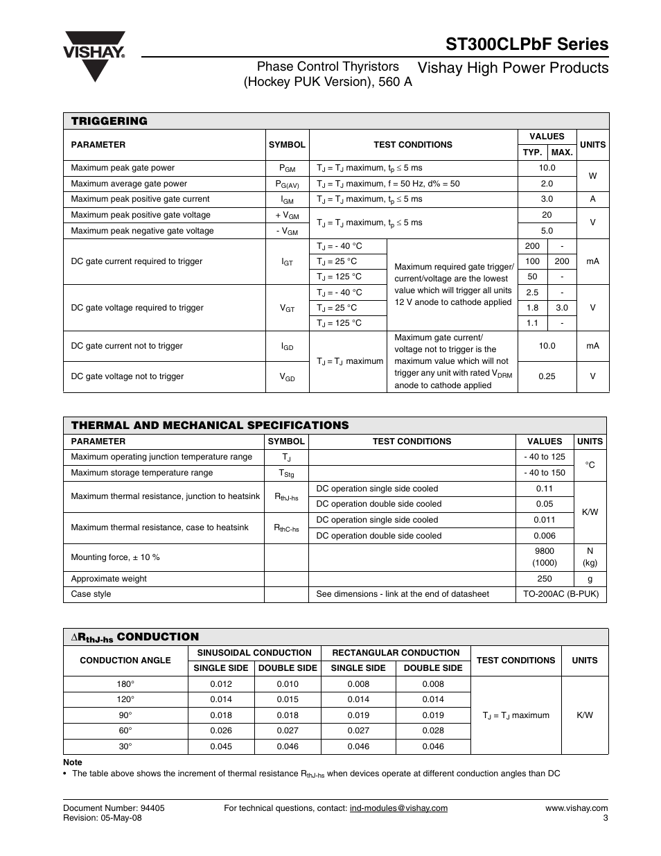 St300clpbf series, Vishay high power products | C&H Technology ST300CLPbF Series User Manual | Page 4 / 8
