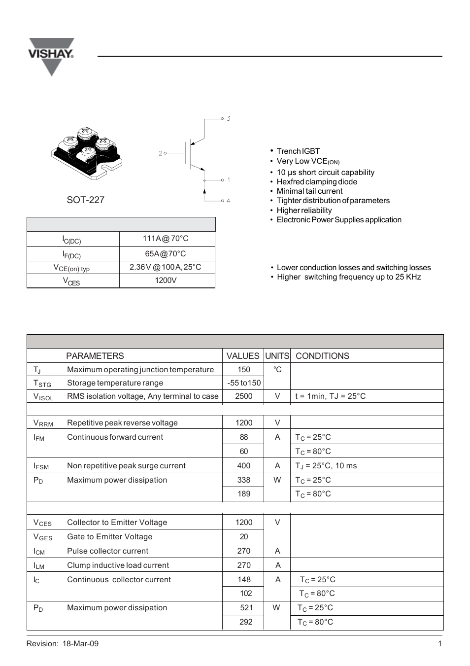 High side chopper vishay semiconductor italy | C&H Technology GT100NA120U User Manual | Page 2 / 6