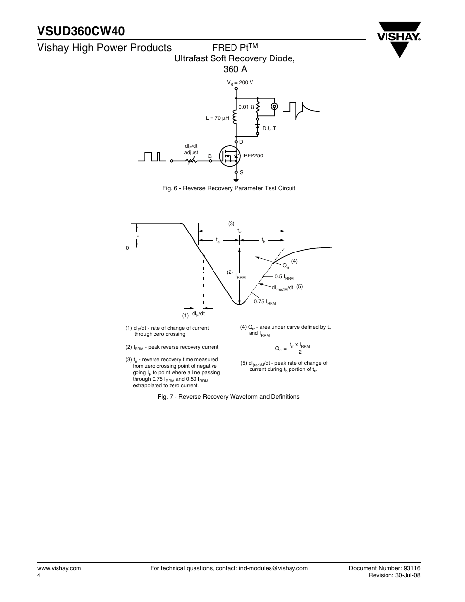 Vishay high power products, Fred pt, Ultrafast soft recovery diode, 360 a | C&H Technology VSUD360CW40 User Manual | Page 5 / 7