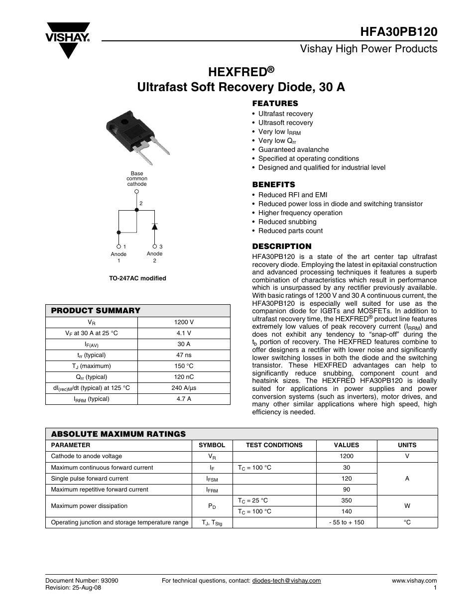 Vishay HFA30PB120 User Manual | 7 pages