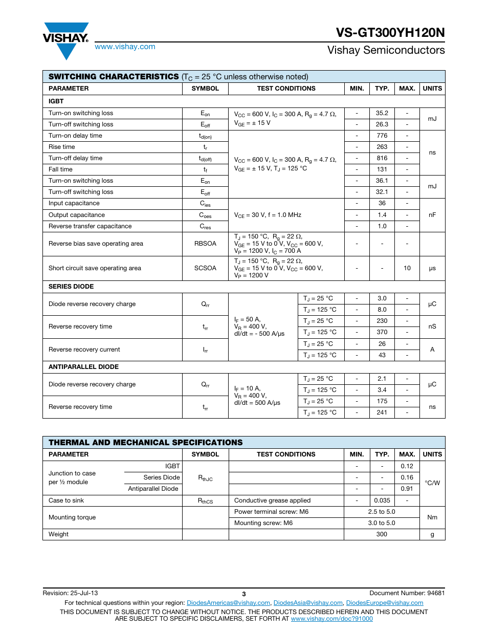 Vishay semiconductors | C&H Technology VS-GT300YH120N User Manual | Page 4 / 11
