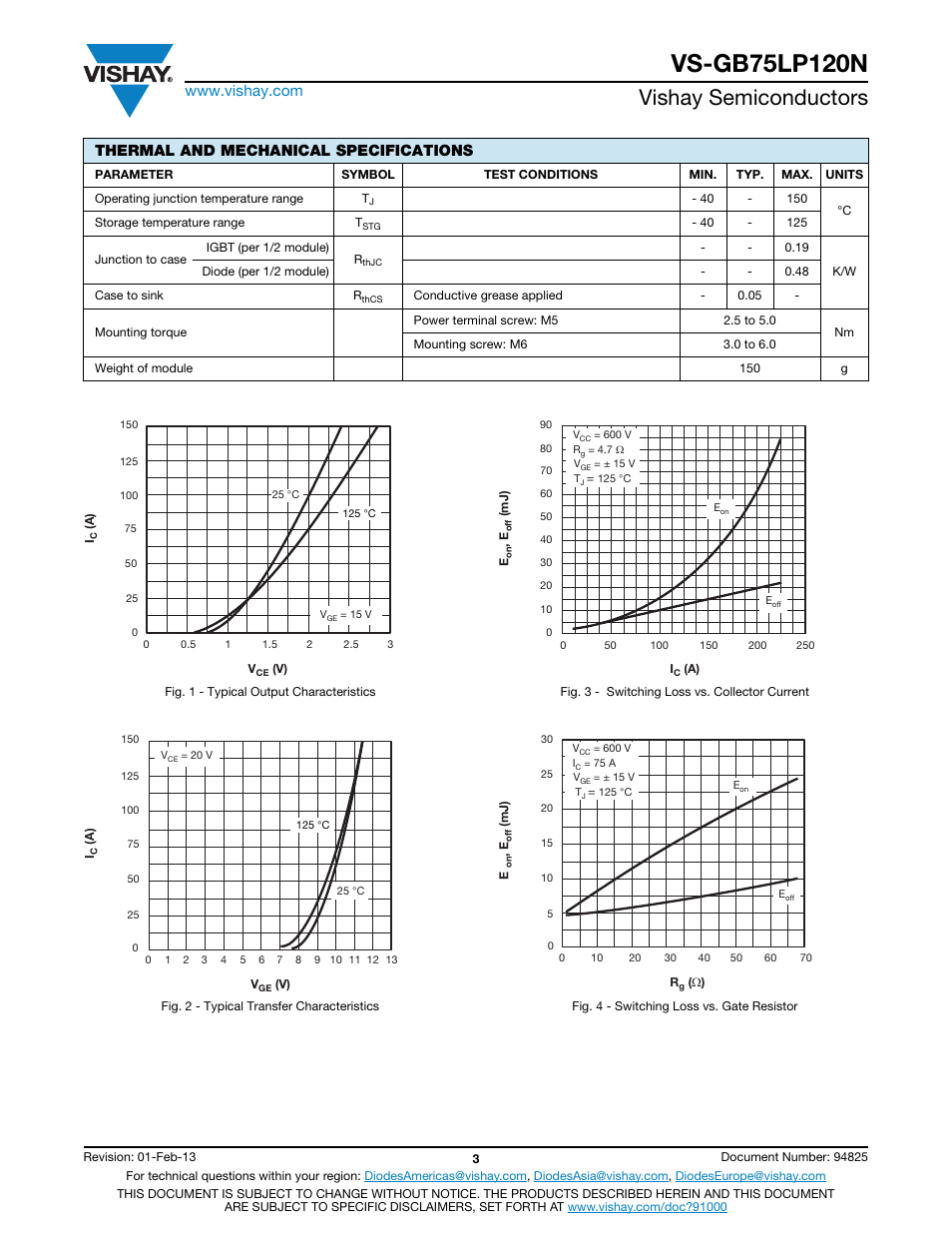 Vishay semiconductors, Thermal and mechanical specifications | C&H Technology VS-GB75LP120N User Manual | Page 4 / 7