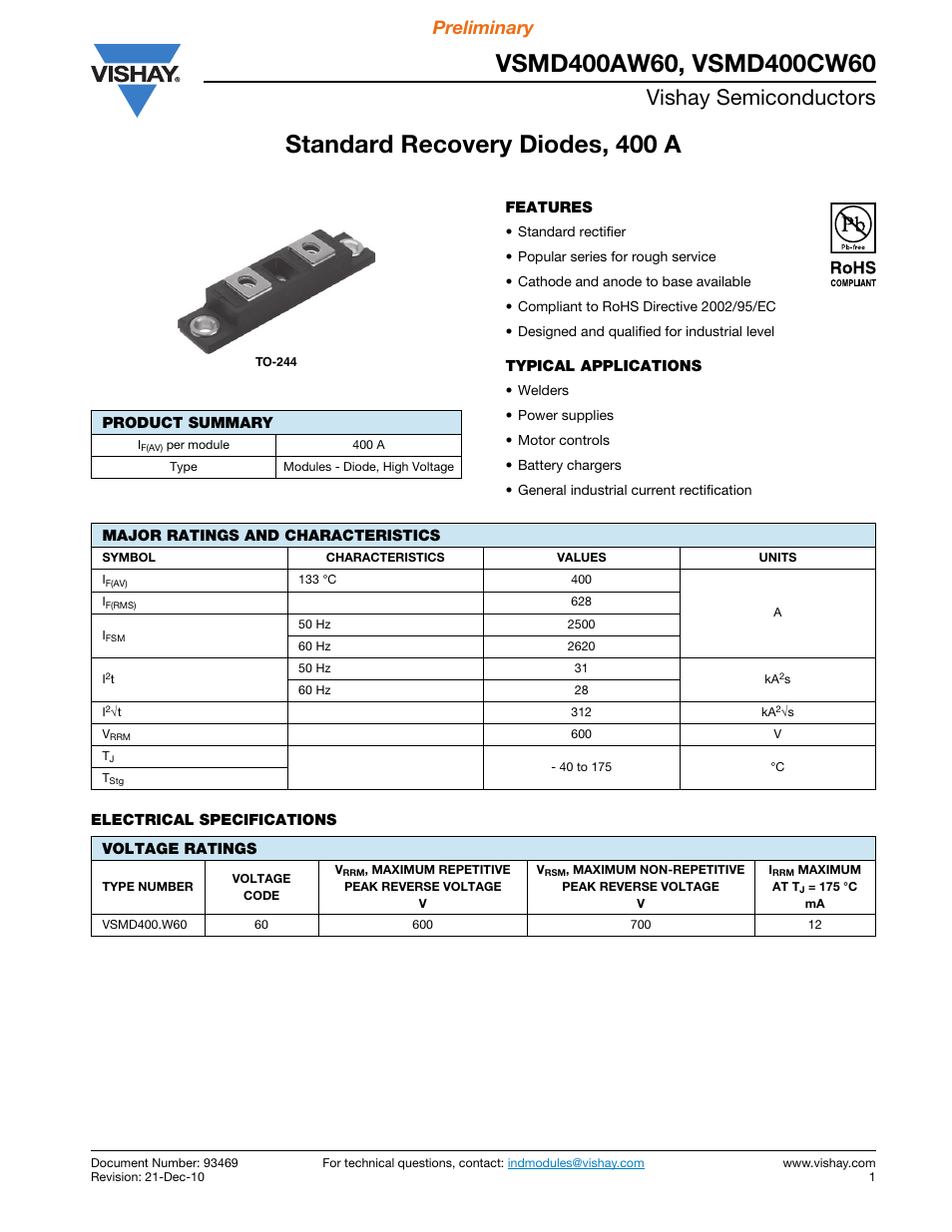 Vishay VSMD400AW60 User Manual | 6 pages