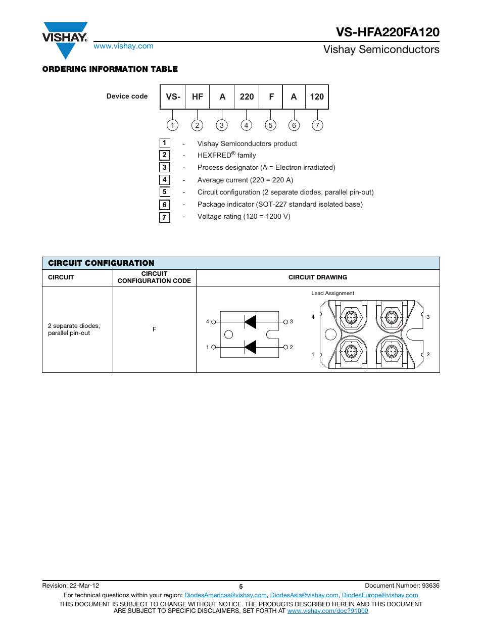 Vishay semiconductors | C&H Technology VS-HFA220FA120 User Manual | Page 6 / 7