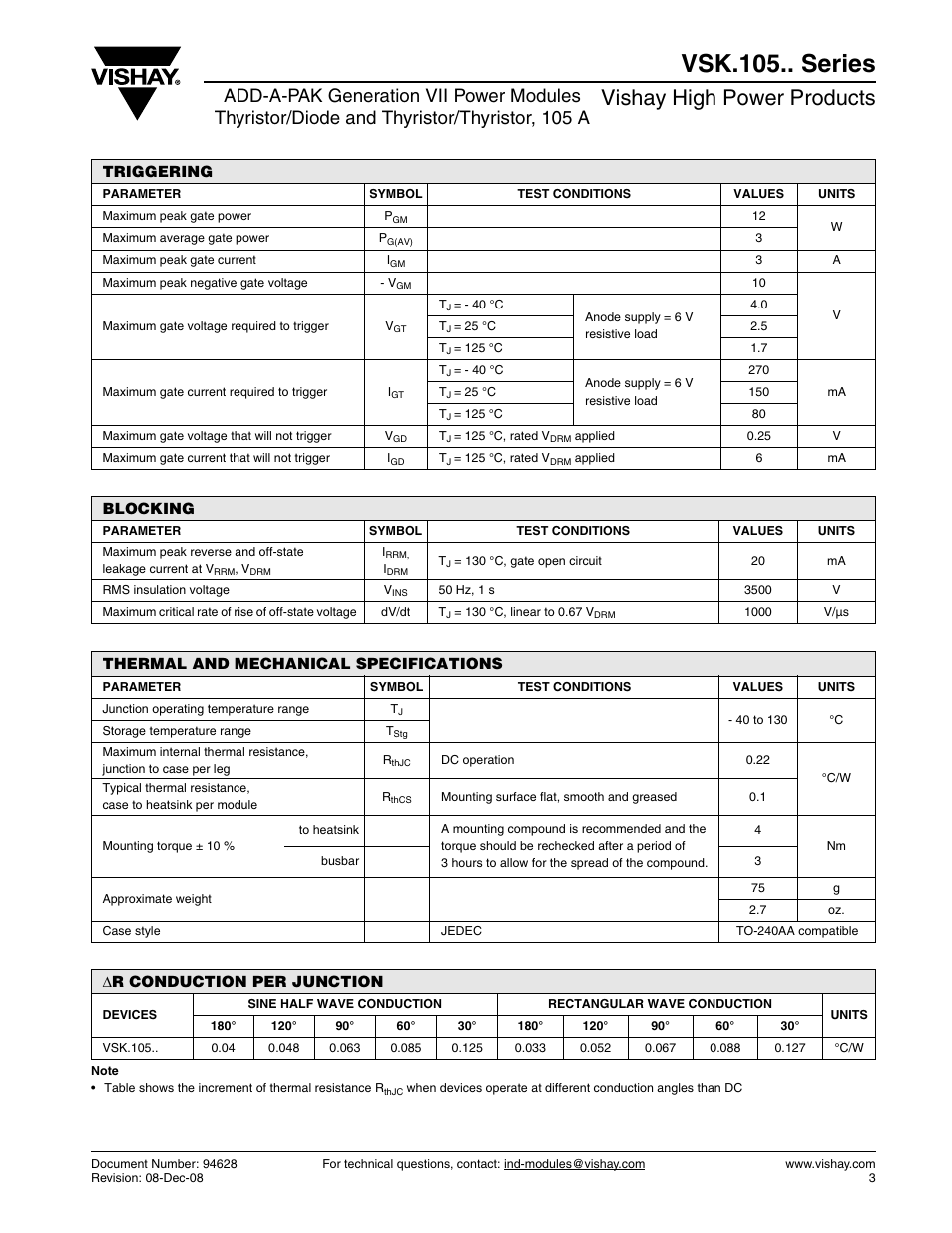 Vsk.105.. series, Vishay high power products | C&H Technology VSK.105.. Series User Manual | Page 4 / 11