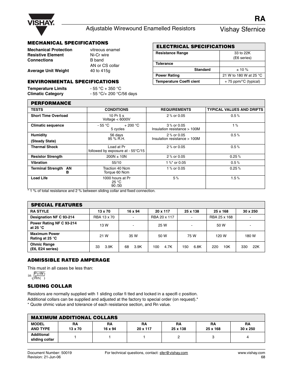 Vishay sfernice, Adjustable wirewound enamelled resistors | C&H Technology RA User Manual | Page 3 / 4