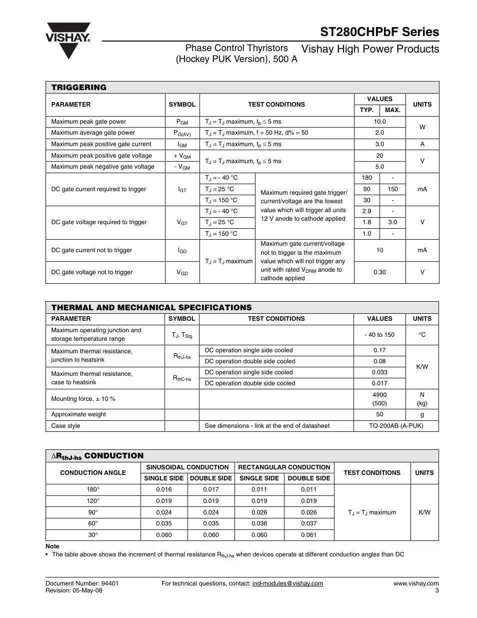St280chpbf series, Vishay high power products | C&H Technology ST280CHPbF Series User Manual | Page 4 / 8