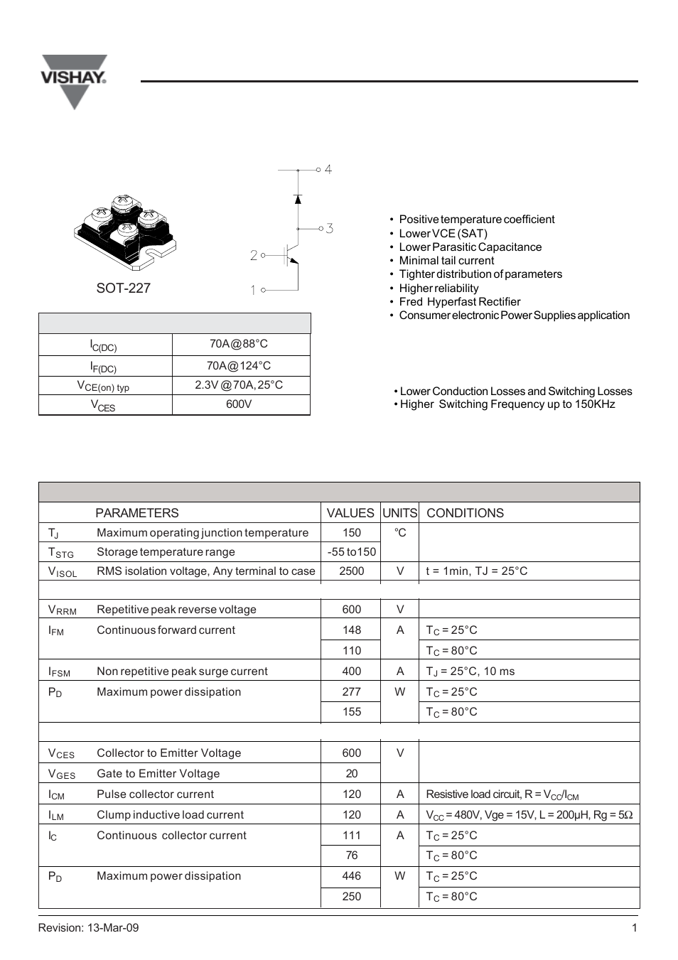 Gb70la60uf, Sot 227 warp 2, Low side chopper vishay semiconductor italy | C&H Technology GB70LA60UF User Manual | Page 2 / 6