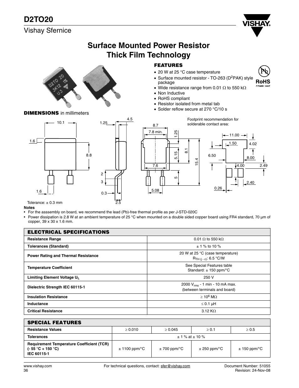 Datasheet, D2to20, Vishay sfernice | C&H Technology D2TO20 User Manual | Page 2 / 6