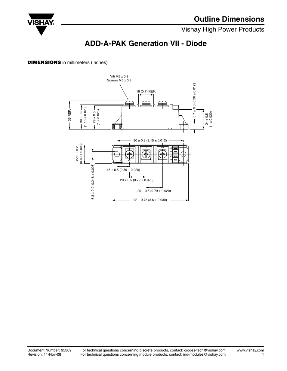 Package drawing - 95369, Vishay high power products, Dimensions in millimeters (inches) | C&H Technology VSK.71.. Series User Manual | Page 9 / 11