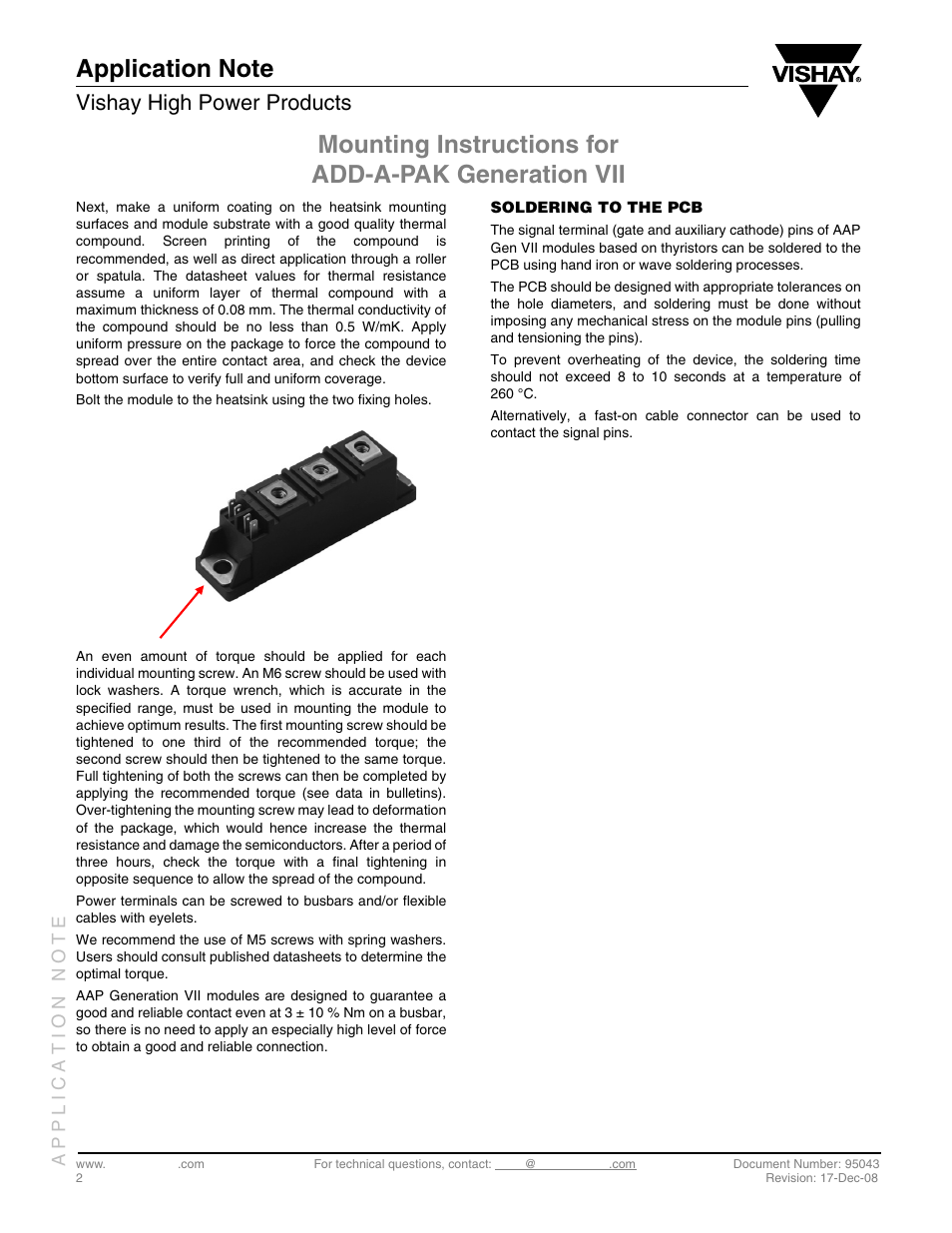 Mounting instructions for add-a-pak generation vii, Vishay high power products | C&H Technology VSKN26.. Series User Manual | Page 11 / 11