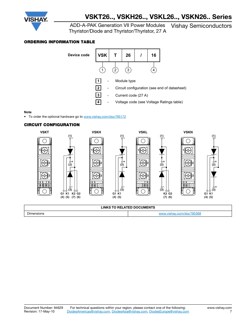 Vishay semiconductors, Vsk t 26 / 16 | C&H Technology VSKN26.. Series User Manual | Page 8 / 11