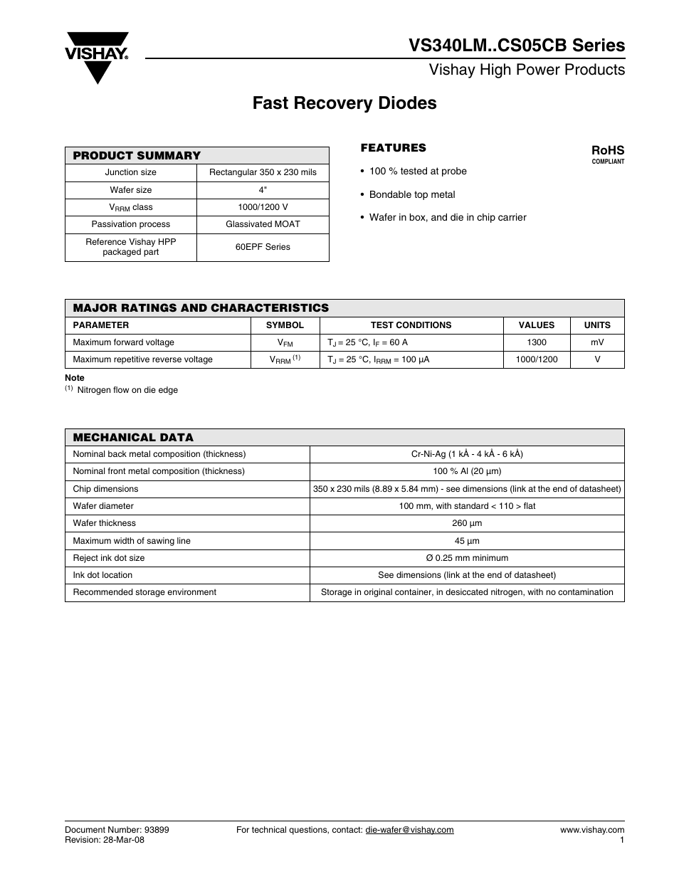 Vishay high power products, Rohs | C&H Technology VS340LM..CS05CB Series User Manual | Page 2 / 3