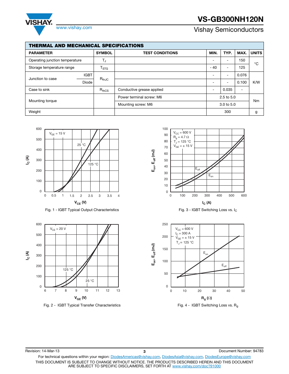 Vishay semiconductors, Thermal and mechanical specifications | C&H Technology VS-GB300NH120N User Manual | Page 4 / 7