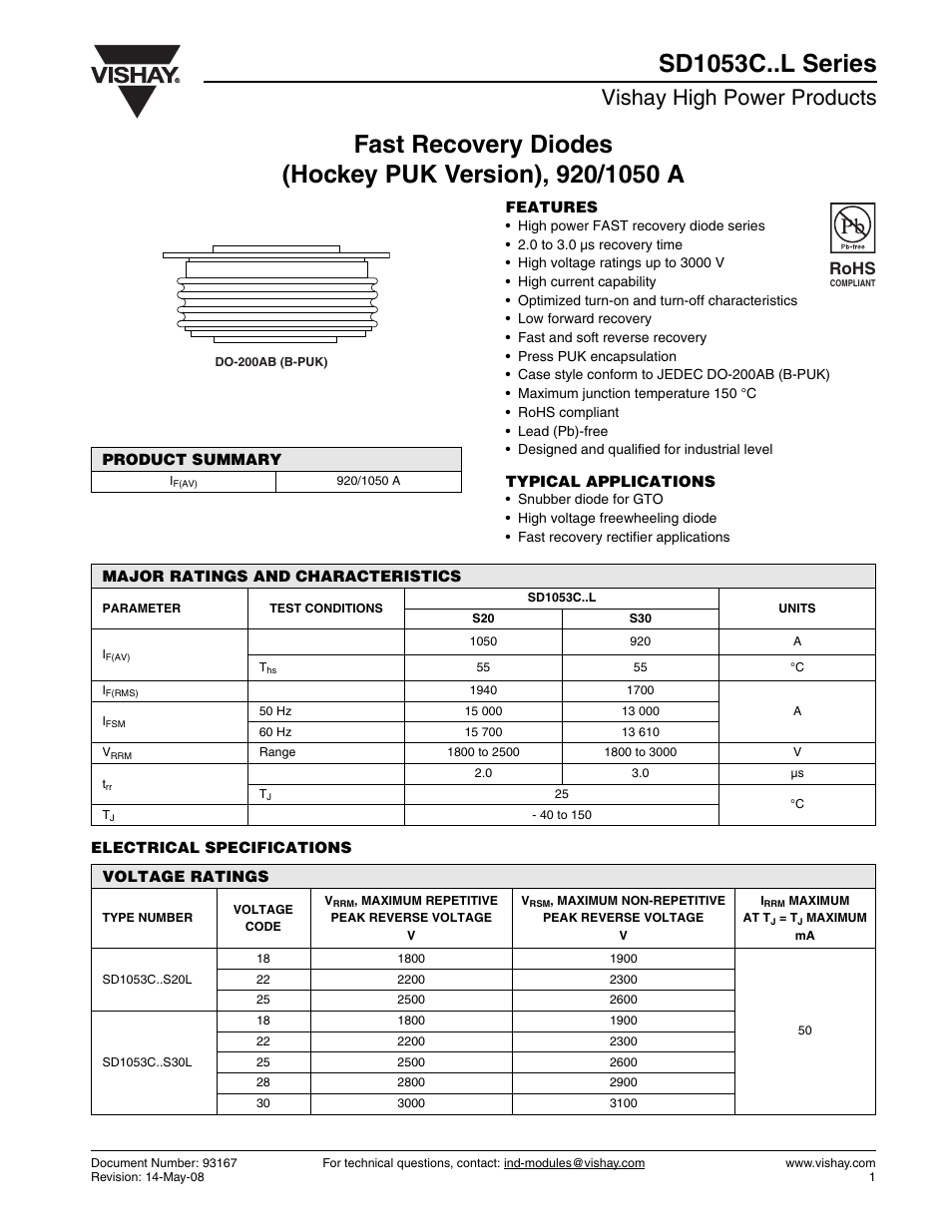 Vishay SD1053C..L Series User Manual | 11 pages