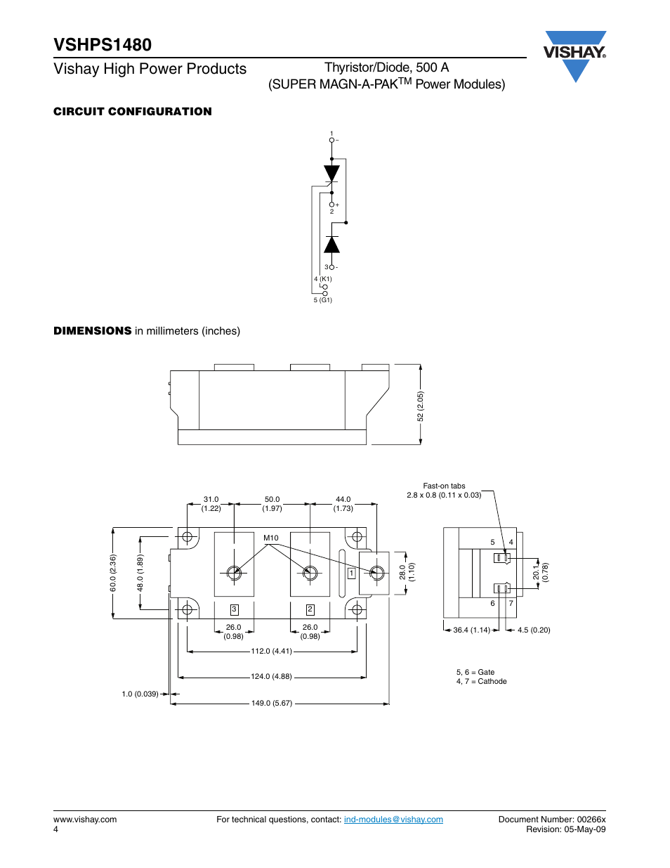 Vshps1480, Vishay high power products, Thyristor/diode, 500 a (super magn-a-pak | Power modules) | C&H Technology VSHPS1480 User Manual | Page 5 / 5