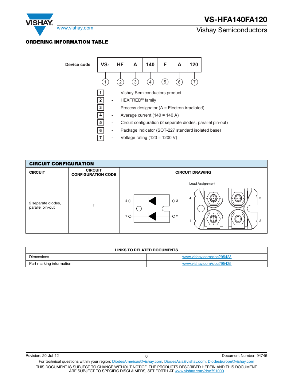 Vishay semiconductors | C&H Technology VS-HFA140FA120 User Manual | Page 7 / 8