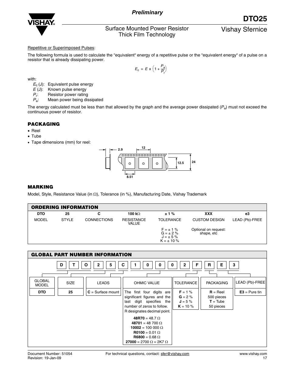Dto25, Vishay sfernice, Preliminary | C&H Technology DTO25 User Manual | Page 5 / 6