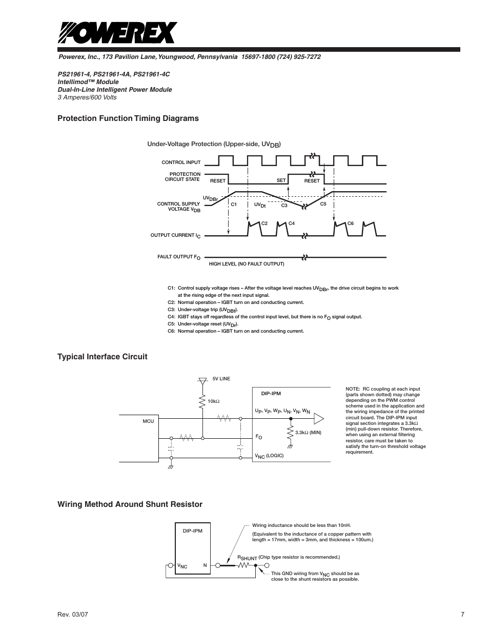 Protection function timing diagrams | C&H Technology PS21961-4C User Manual | Page 8 / 8