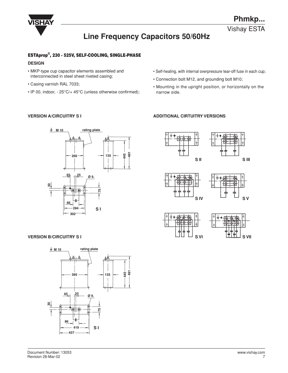 Phmkp, Line frequency capacitors 50/60hz, Vishay esta | C&H Technology Phmkp... User Manual | Page 2 / 3