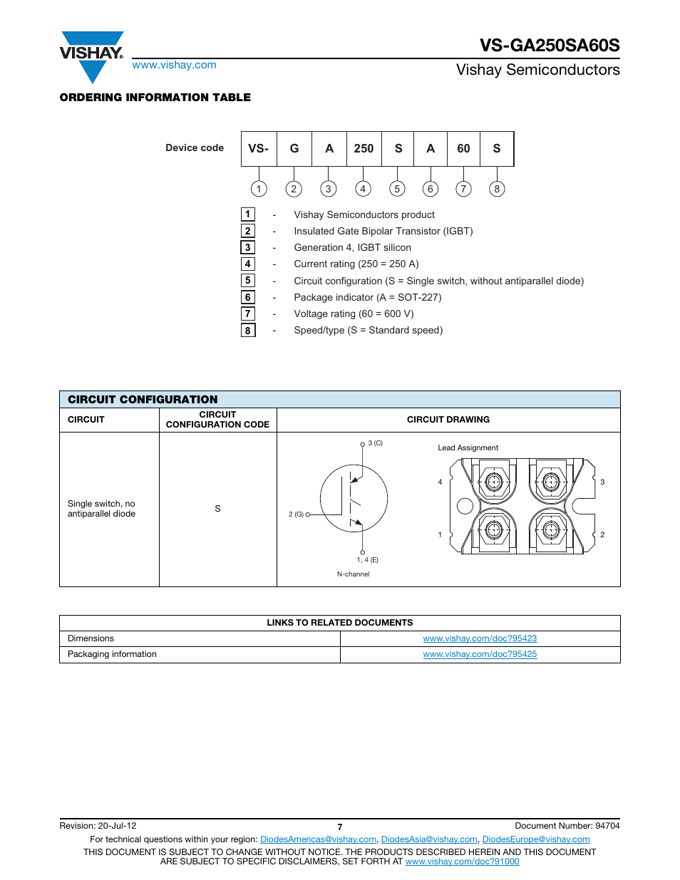 Vishay semiconductors | C&H Technology VS-GA250SA60S User Manual | Page 8 / 10