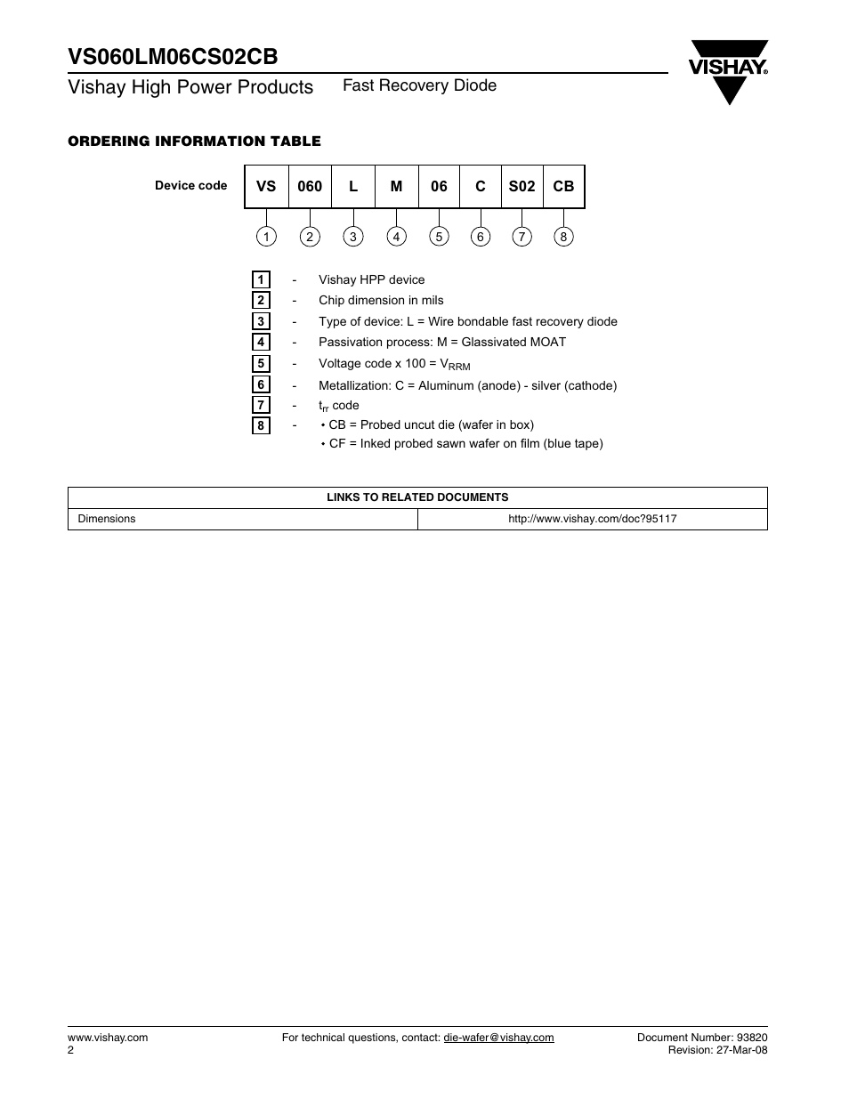 Vishay high power products, Fast recovery diode | C&H Technology VS060LM06CS02CB User Manual | Page 3 / 3