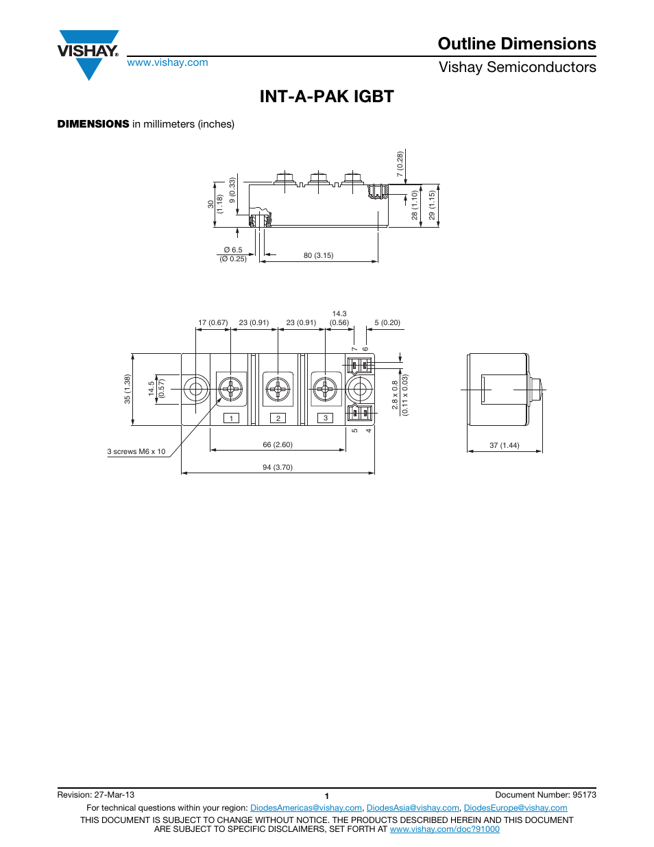 Outline dimensions, Int-a-pak igbt, Vishay semiconductors | Dimensions in millimeters (inches) | C&H Technology GA100TS120UPbF User Manual | Page 10 / 11