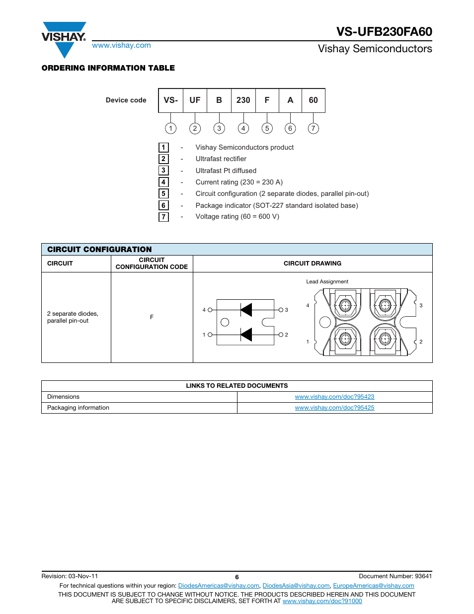Vishay semiconductors | C&H Technology VS-UFB230FA60 User Manual | Page 7 / 8