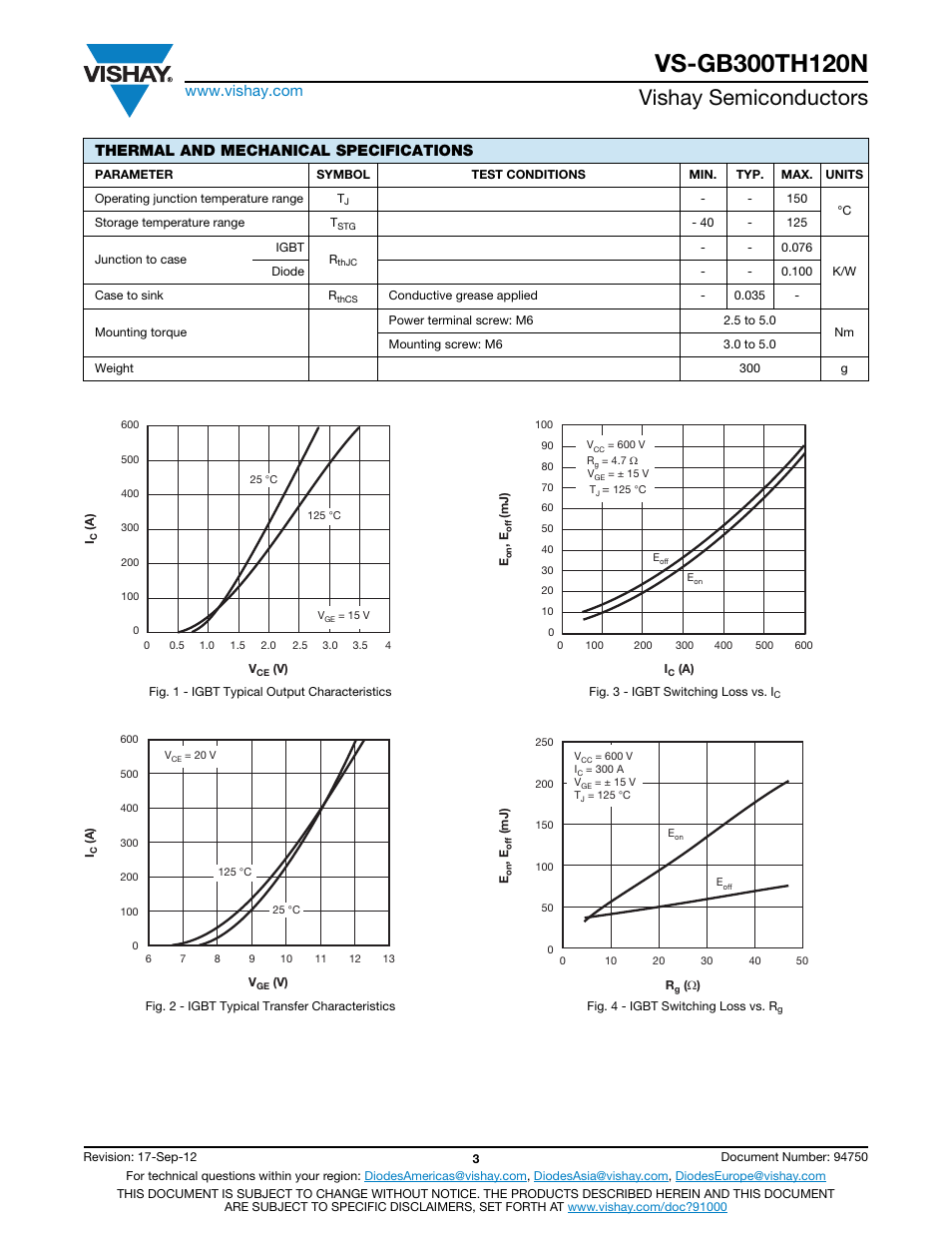 Vishay semiconductors, Thermal and mechanical specifications | C&H Technology VS-GB300TH120N User Manual | Page 4 / 7