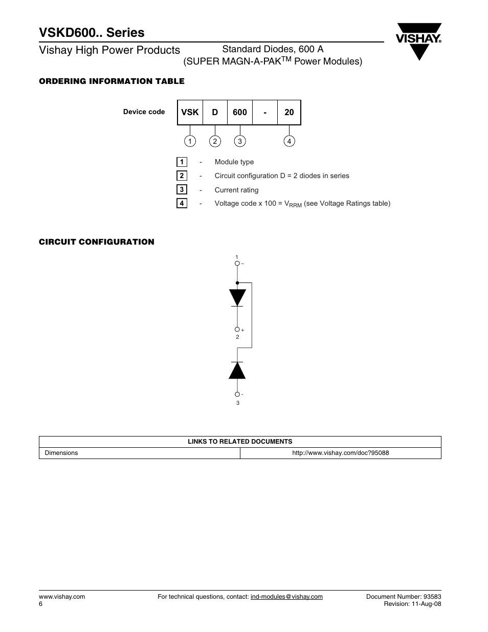 Vskd600.. series, Vishay high power products, Standard diodes, 600 a (super magn-a-pak | Power modules) | C&H Technology VSKD600.. Series User Manual | Page 7 / 8